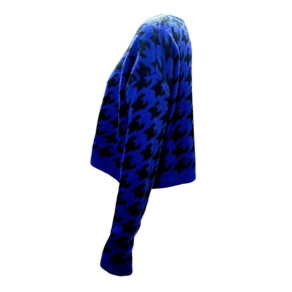 36 Point 5 Small Blue Black Houndstooth Crop Sweater Bold Knit Streetwear - Picture 4 of 11